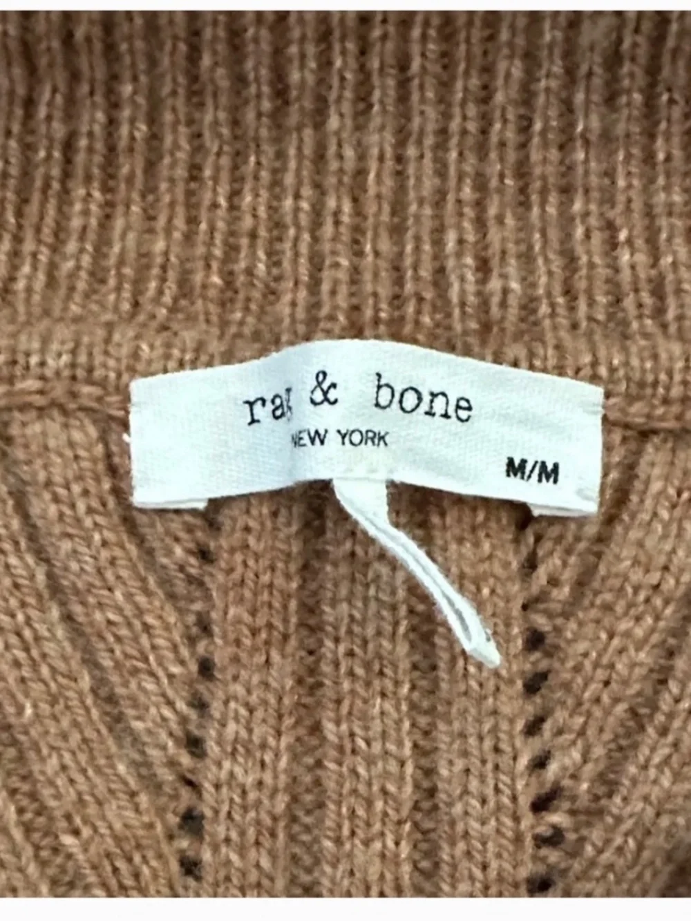 Rag & Bone Maxine Ribbed Polo Sweater Camel Merino Wool Blend M